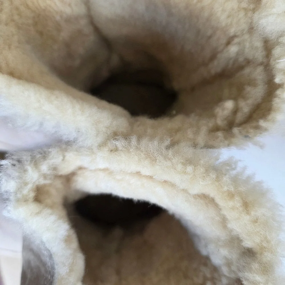 Aussie Dogs Tan‎ Suede Sheepskin Fur Lined Mid Calf Winter Boots Womens